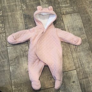 Pink Carter’s pleated bear winter onesie